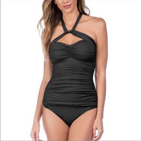 La Blanca Island Goddess Convertible Bandini Tankini Top & Shirred Banded Bottom - Picture 2 of 16